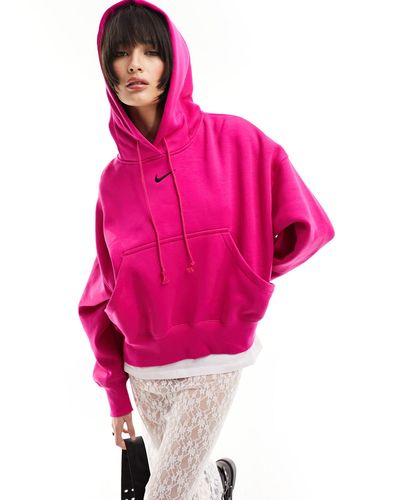 Nike Mini Swoosh Extra Oversized Fleece Cropped Hoodie - Pink