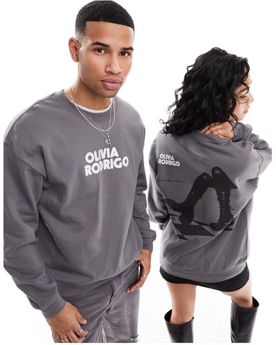 ASOS Unisex Graphic Sweatshirt With Olivia Rodrigo Prints - Grey