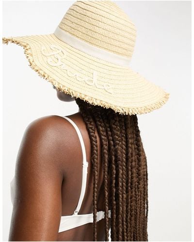 South Beach Wide Brim Hat With Bride Embroidery - White