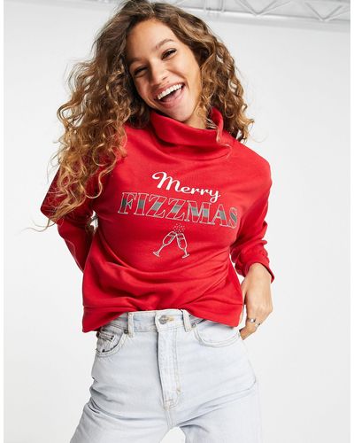 ONLY Kerstmis - Merry Frizzmas - Sweatshirt Met Col - Rood
