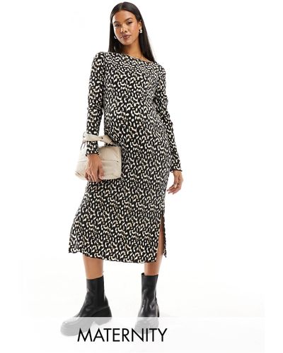Mama.licious Mamalicious maternity - robe mi-longue plissée fendue sur le côté à imprimé léopard - Blanc