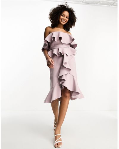 True Decadence Off The Shoulder Dress With Ruffles - Pink