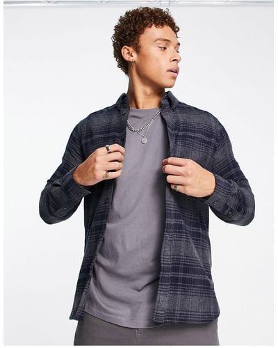 French Connection Long Sleeve Check Flannel Shirt - Blue