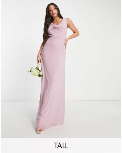 TFNC London Bridesmaid Cowl Neck Button Back Maxi Dress - Pink