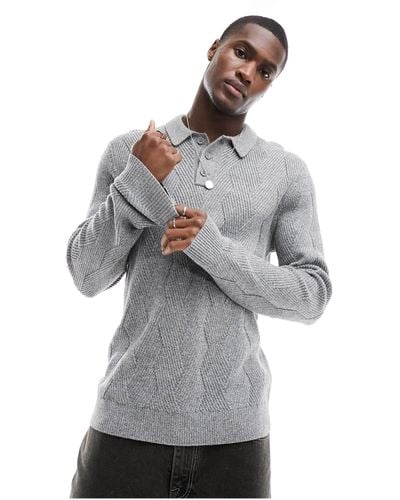 Hollister Long Sleeve Knitted Polo Top - Grey