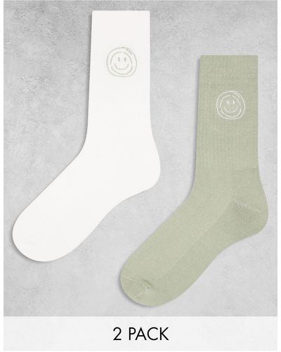 ASOS 2 Pack Sport Sock With Smile Embroidery - White