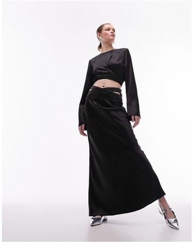 TOPSHOP Co-ord Satin Bias Maxi Skirt With Wrap Waist - Black