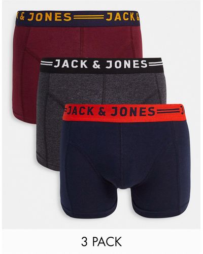 Jack & Jones Trunks 3 Pack With Contrast Waistband - Blue