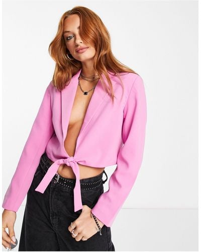 ONLY Cropped Tie Front Blazer - Pink