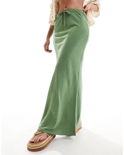 ASOS Linen Look Tie Waist Bias Maxi Skirt - Green