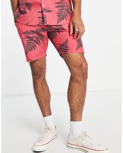 Le Breve Co-ord Leaf Print Shorts - Red