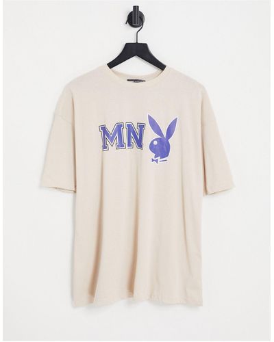 Mennace X Playboy - T-shirt Met Logo Op - Naturel