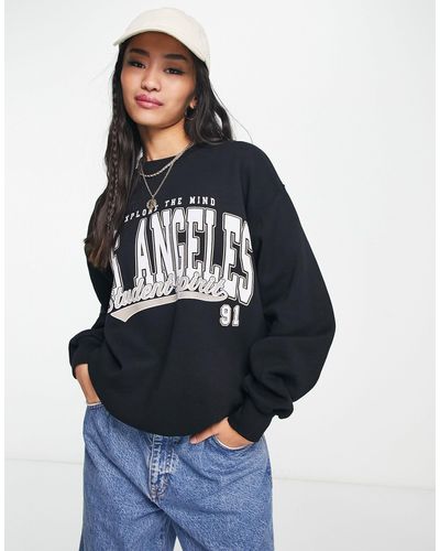 Pull&Bear Oversized Sweatshirt Met Ronde Hals En Los Angeles Slogan - Blauw