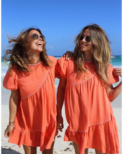 Labelrail X collyer twins - robe babydoll courte à coutures asymétriques - délavé - Orange