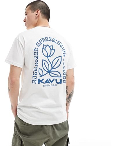 Kavu T-shirt à imprimé botanique au dos - cassé - Gris