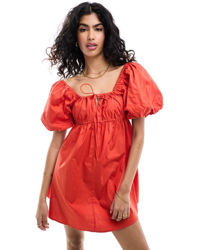 ASOS Puffed Sleeve Smock Mini Dress - Red