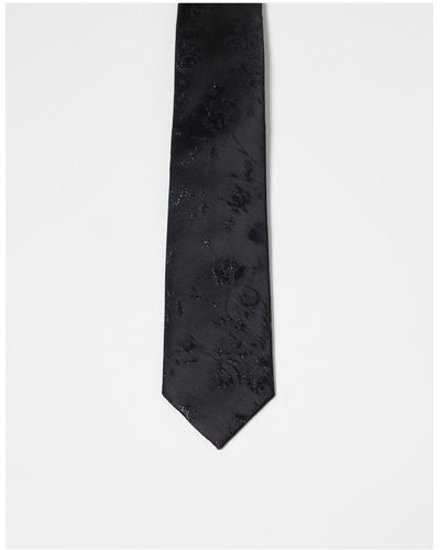 ASOS Satin Slim Tie With Pattern - Black