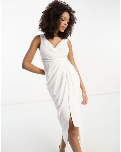 ASOS Plunge Neck Wrap Midi Dress - White