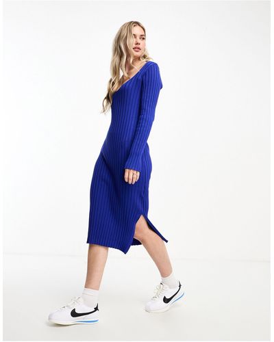 Monki Long Sleeve Knitted Dress - Blue