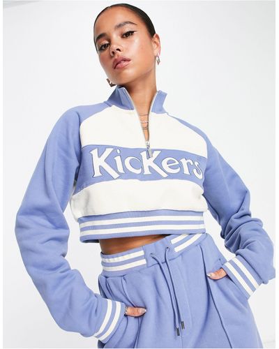 Kickers Cropped Varsity Sweater Met Opstaande Hals En Halve Rits - Blauw
