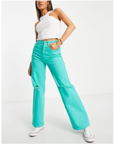 ONLY Hope Wide Leg Ripped Knee Jeans - Green