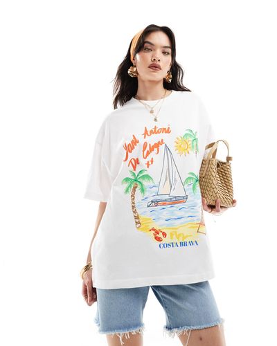 ASOS Boyfriend Fit Heavyweight T-shirt With Beach Palm Tree Graphic - White