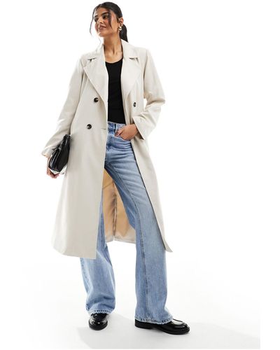 Pieces Belted Trench Coat - Blue