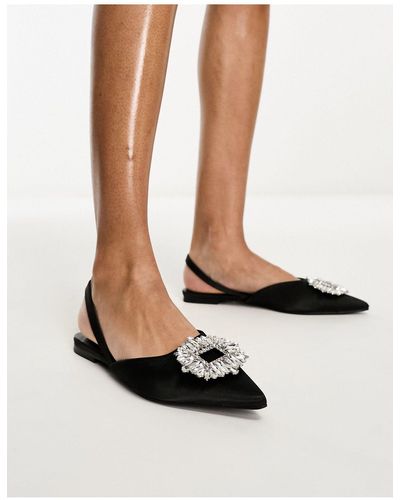 Glamorous Slingback Embellished Pointed Toe Flats - White