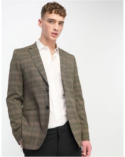Bolongaro Trevor Khaki Check Suit Jacket - Grey