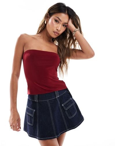 ASOS Slinky Double Layer Bandeau Top - Red