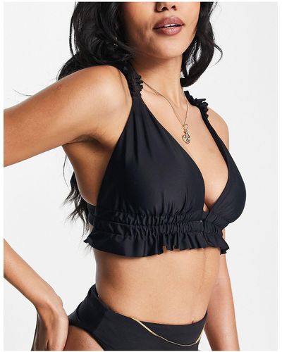 ASOS Fuller Bust Mix And Match Ruffle Triangle Bikini Top With Clasp Back - Black