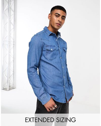 ASOS Camicia di jeans skinny lavaggio medio stile western - Blu