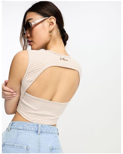 Sixth June Sleeveless Open Back Detail Ribbed Knit Crop Top - White