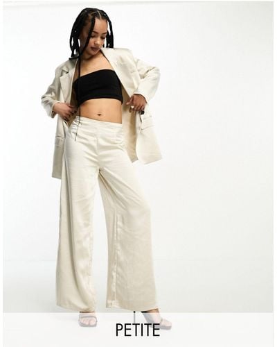 Only Petite High Waisted Satin Palazzo Trouser Co-ord - White