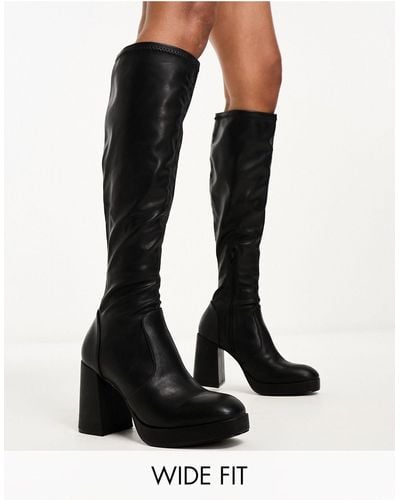 Schuh Wide Fit Della Second Skin Heeled Knee Boots - Black