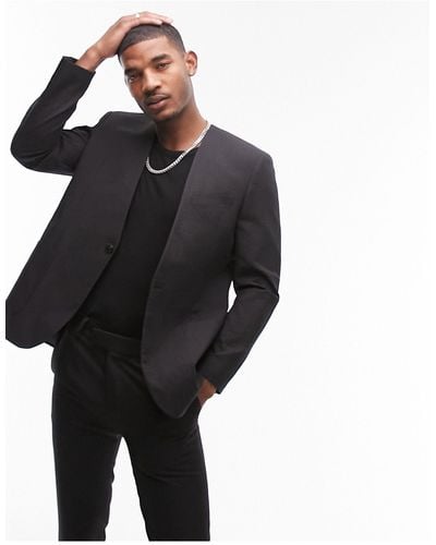 TOPMAN Ribbed Collarless Oversized Suit Jacket - Black