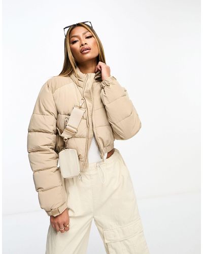 Sixth June Cropped Puffer Jacket With Cross Body Bag - Natural