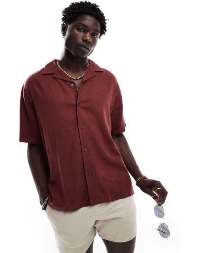 Abercrombie & Fitch – kurzärmliges hemd aus leinenmischung - Rot