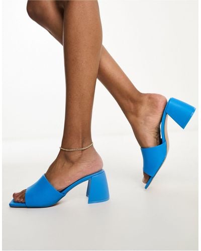 Stradivarius Square Toe Chunky Heeled Sandal - Blue