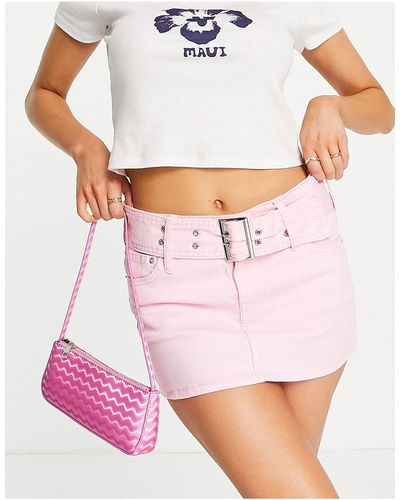Bershka 90s Buckle Detail Micro Mini Skirt - Pink