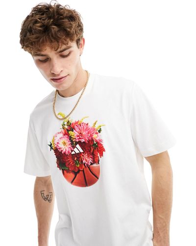 adidas Originals Adidas Basketball Floral Graphic Short Sleeve T-shirt - White
