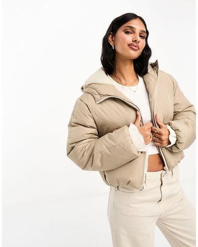 ASOS Cropped Puffer Jacket With Hood - Natural