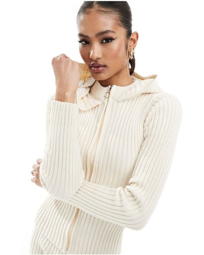 Fashionkilla Knitted Zip Through Hoodie Jumper Co-ord - White
