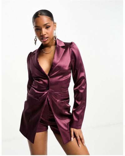 Miss Selfridge Satin Going Out Blazer Playsuit - Red