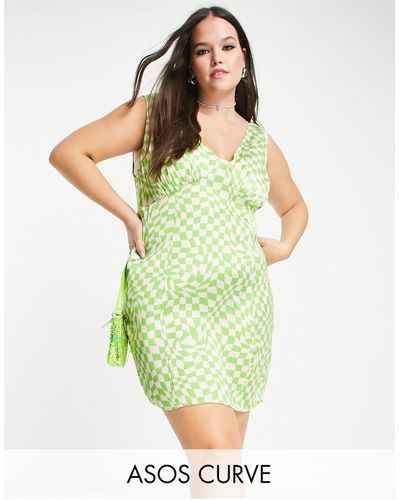 ASOS Asos Design Curve - Mini-jurk Van Satijn Met Knoopjes Aan - Groen