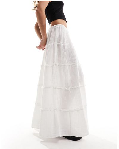 Iisla & Bird Maxi Ruffle Tiered Drawstring Beach Skirt - White