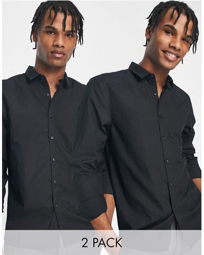 New Look 2 Pack Long Sleeve Poplin Shirt - Black