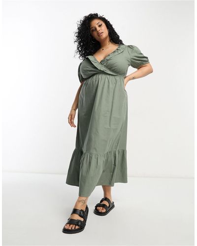 River Island Vestido midi con volantes en la parte delantera - Verde