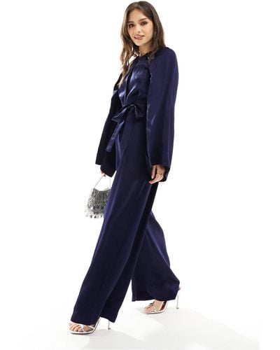 & Other Stories Jumpsuit With Half Belt Detail And Split Sleeves - Blue