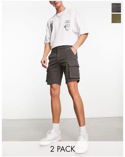 Only & Sons Slim Fit 2 Pack Cargo Shorts - White